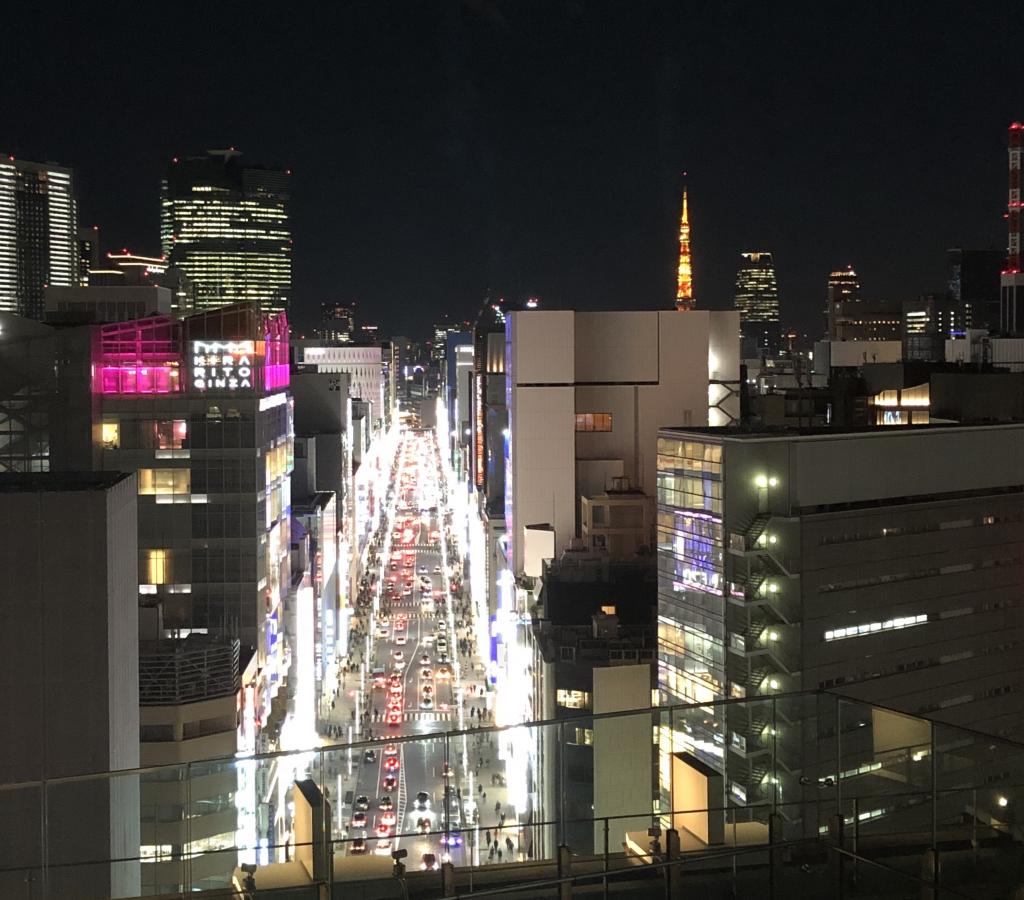 從銀座大街的夜景京橋互館110塔眺望銀座大街