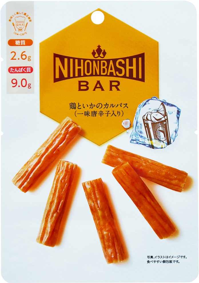 Nihonbashi Bar
雞和烏賊的卡巴斯
３８ｇ
參考零售價格280日圓(不含稅)
保質期　　　　120日9月新商品的介紹
　　～日本橋果房～