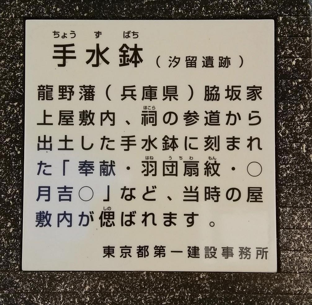 手水缽
汐留遺跡“銀座”到哪裡?
　去銀座一圈吧!　②
　　～汐留遺跡【後篇】手水缽・建築物的奠基石～p.s.觀光檢定考生們,一起加油吧!