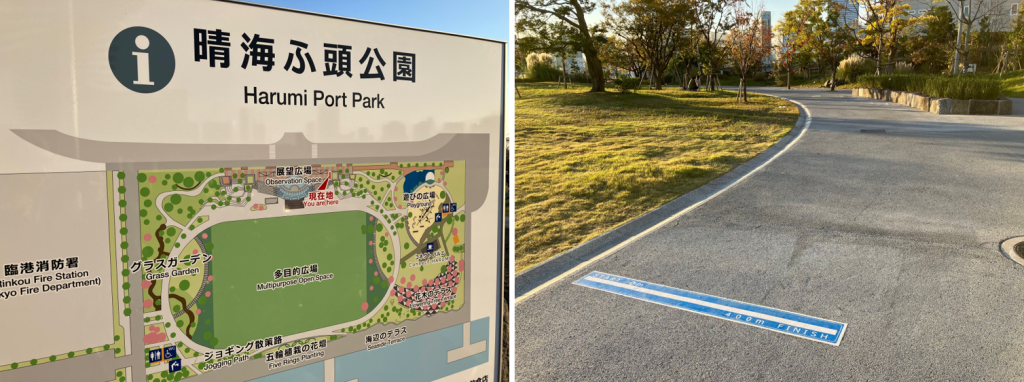 在跑壘員們高興的慢跑散步路“晴海浮頭公園”和“晴海綠道公園”上行駛