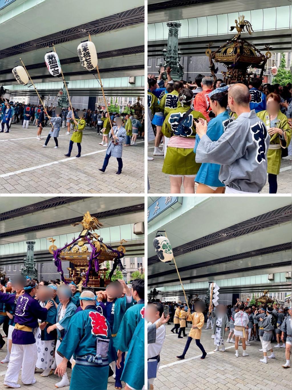 神轎在茅場町二、三丁目、茅場町一丁目、兜町中央路遊行(山王祭)下町聯合渡御