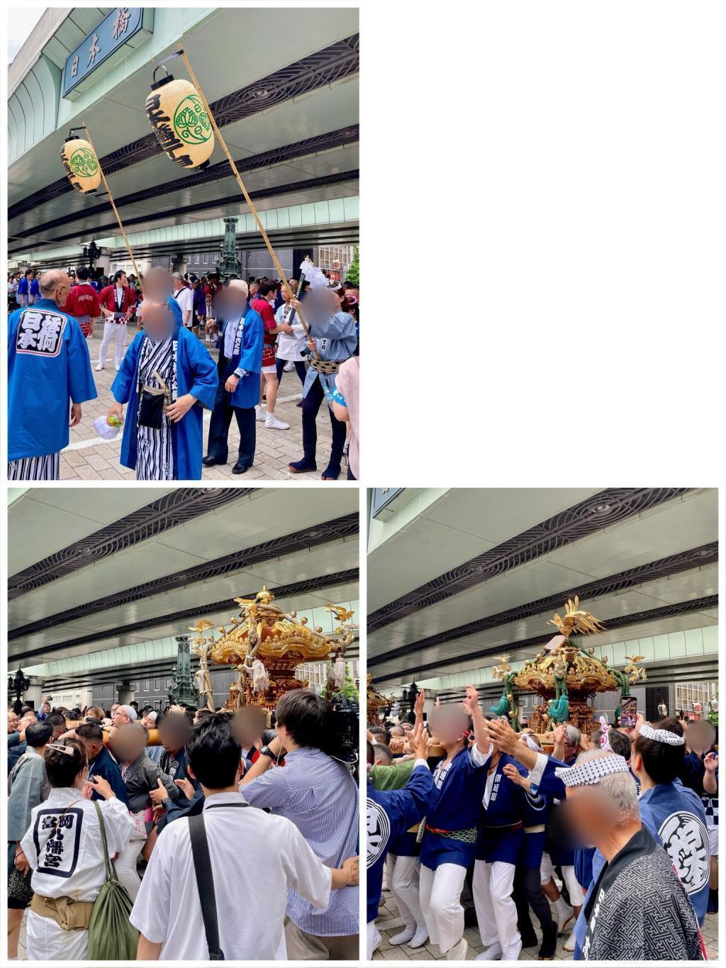 神轎在日本橋第一丁目、日本橋二丁目通中央路遊行(山王祭)下町聯合渡御