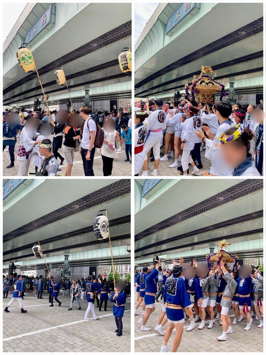 神轎在八重洲一丁目東、京橋二丁目西中央路遊行(山王祭)下町聯合渡御